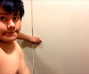 Chubby Boy Completely Nude In Public Restroom