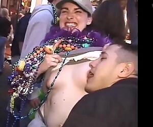 Mardi gras sexy nipple lick on cute girl