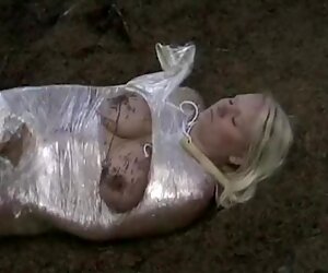 uk blonde naked covered in cling film