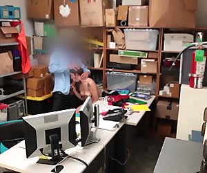 Redhead shoplifter Naomi Mae banged hard by a security guard in his office