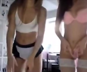 Two Beauty Teens Dancing Stripping