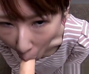 POV amateur video of Japanese babe sucking a dildo