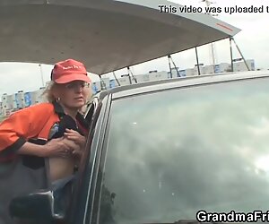 They pick up grandma and fuck outside